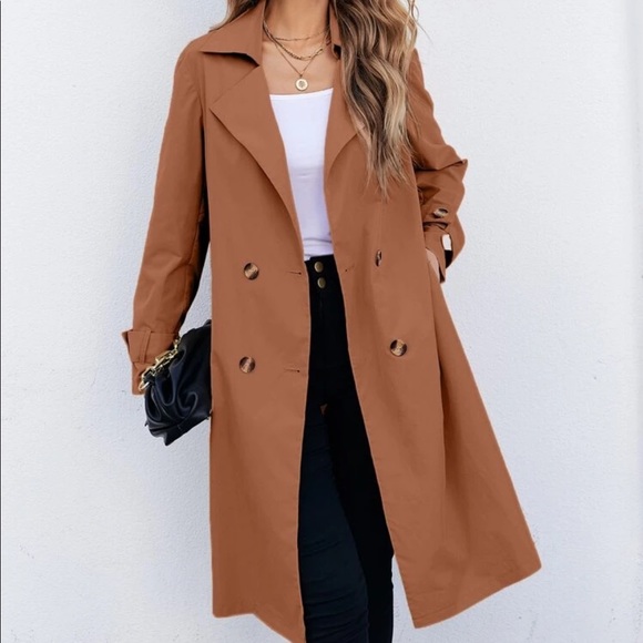 Jackets & Blazers - Brown lapel collar light weight trench coat